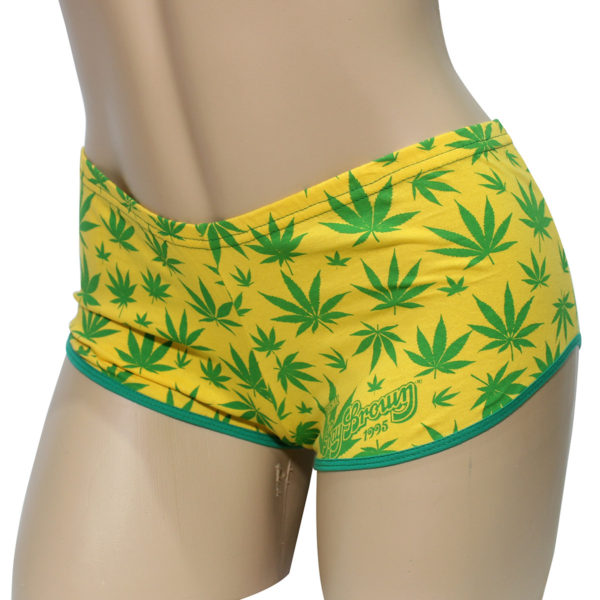 Short Feminino Cannabis Amarelo e Verde Marijuana