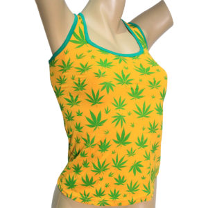 Camiseta Regata Blusinha Cannabis Feminino Amarelo e Verde